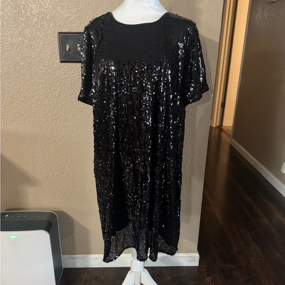 Nine West Black Sequin Shirt Mini Dress - Picture 2 of 5
